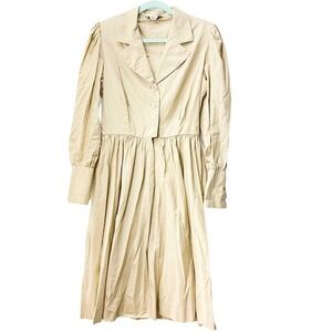 Adele Simpson Retro Midi Long Sleeve Dress Vintage Pink Beige Size 14 70s